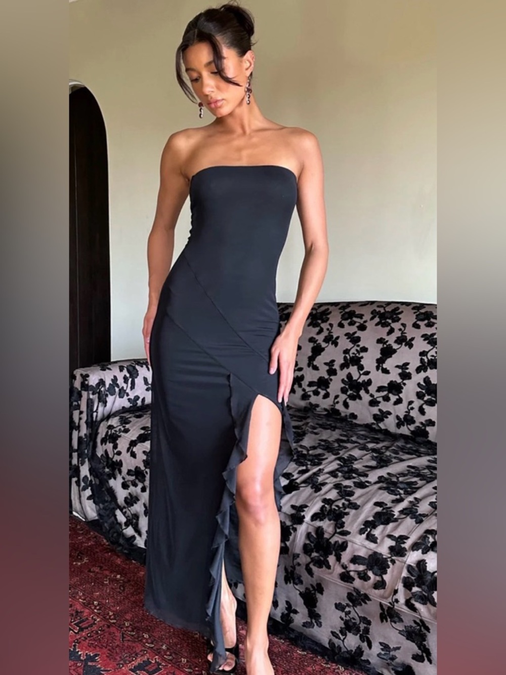 Black midi dress with slit